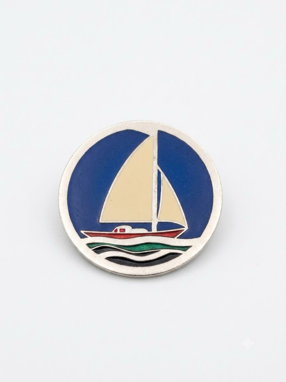 De Passile Sylvestre MCM Sailboat Brooch silver blue red vintage nautical